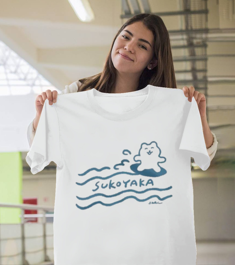 Sukoyaka Smiling Figure On Waves Regular Fit T-Shirt