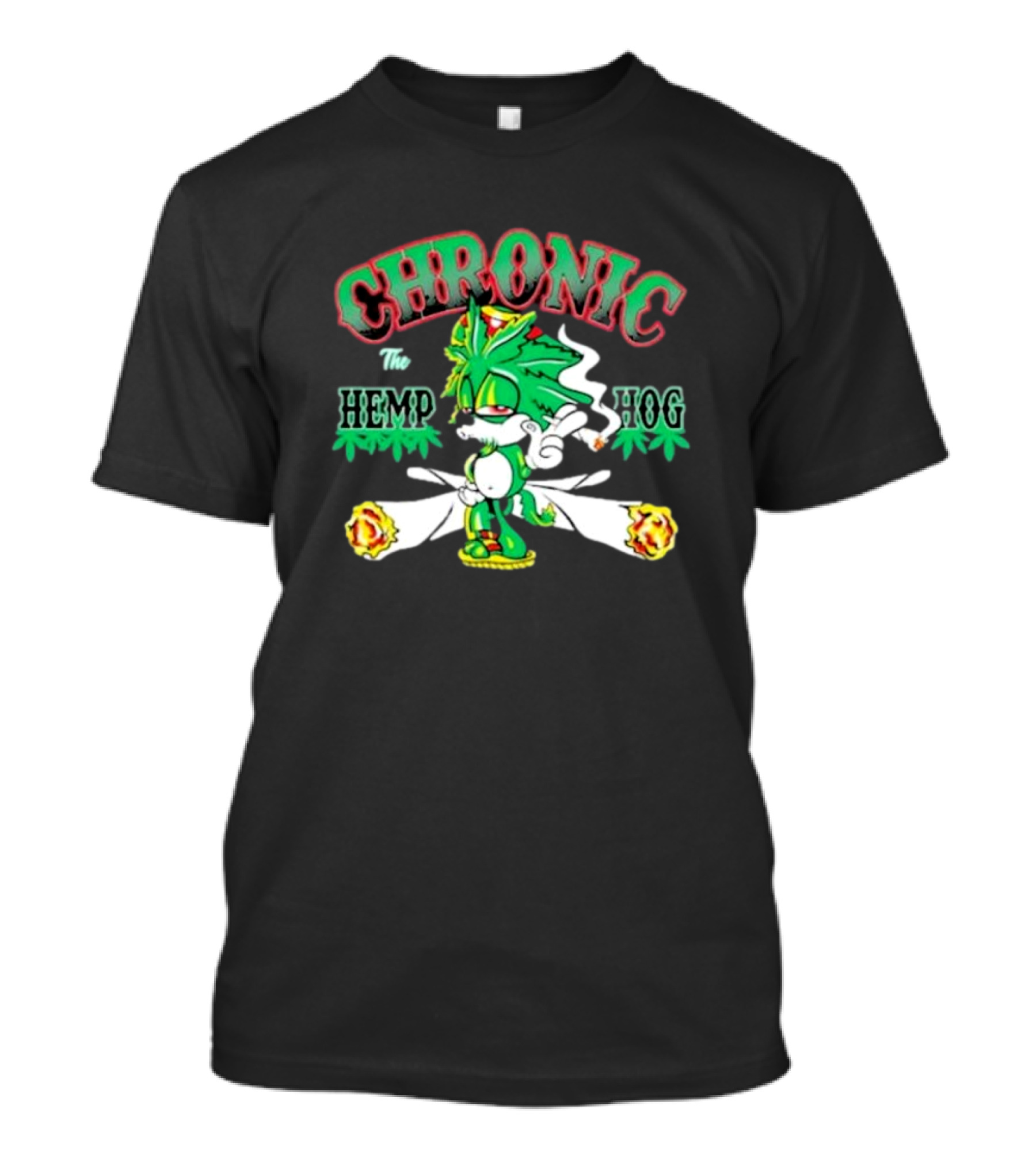 Chronic The Hemp Hog Smoking Cannabis Leaves Humor T-Shirt