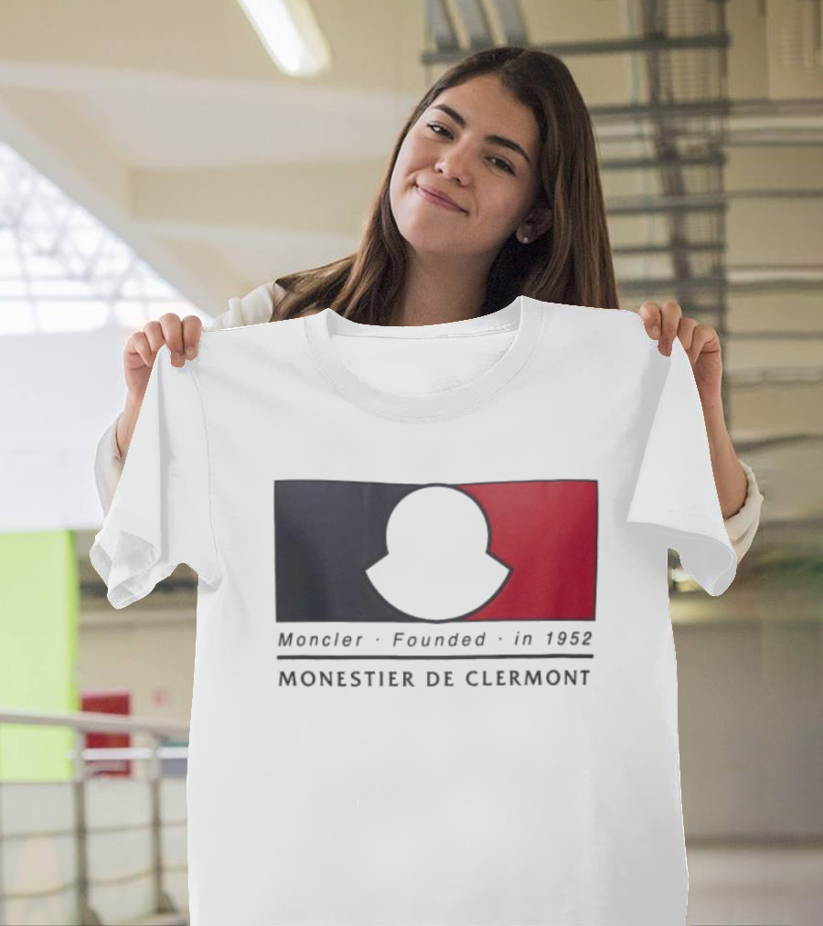 Moncler Founded In 1952 Monestier De Clermont Sky Blue Logo Black Red T-Shirt