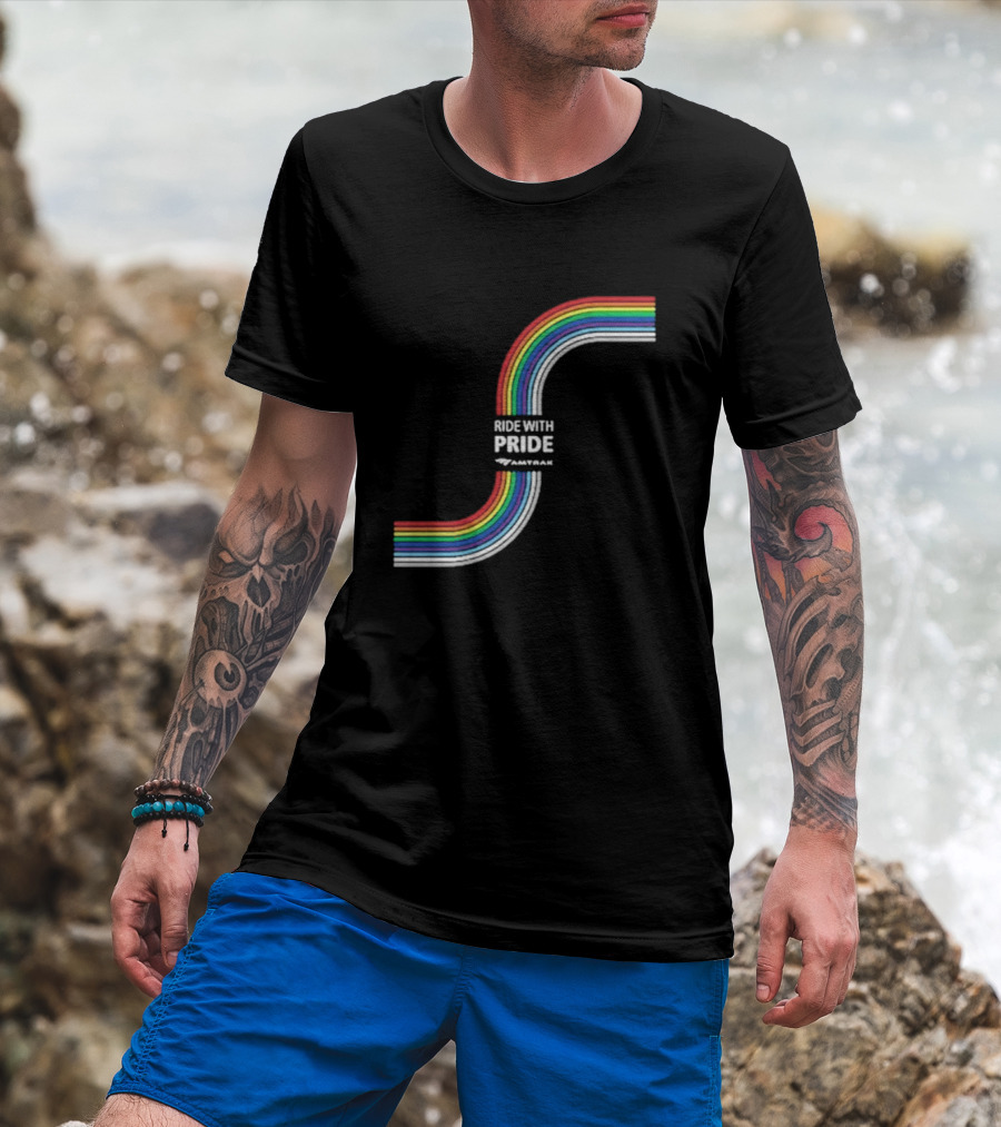 Ride With Pride Amtrak Rainbow Curve T-Shirt