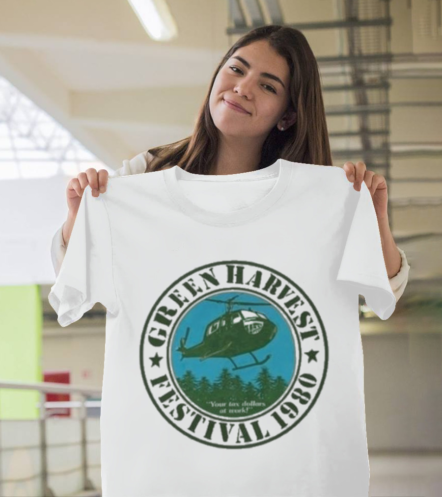 Green Harvest Festival Crazy Helicopter Forest Scene T-Shirt