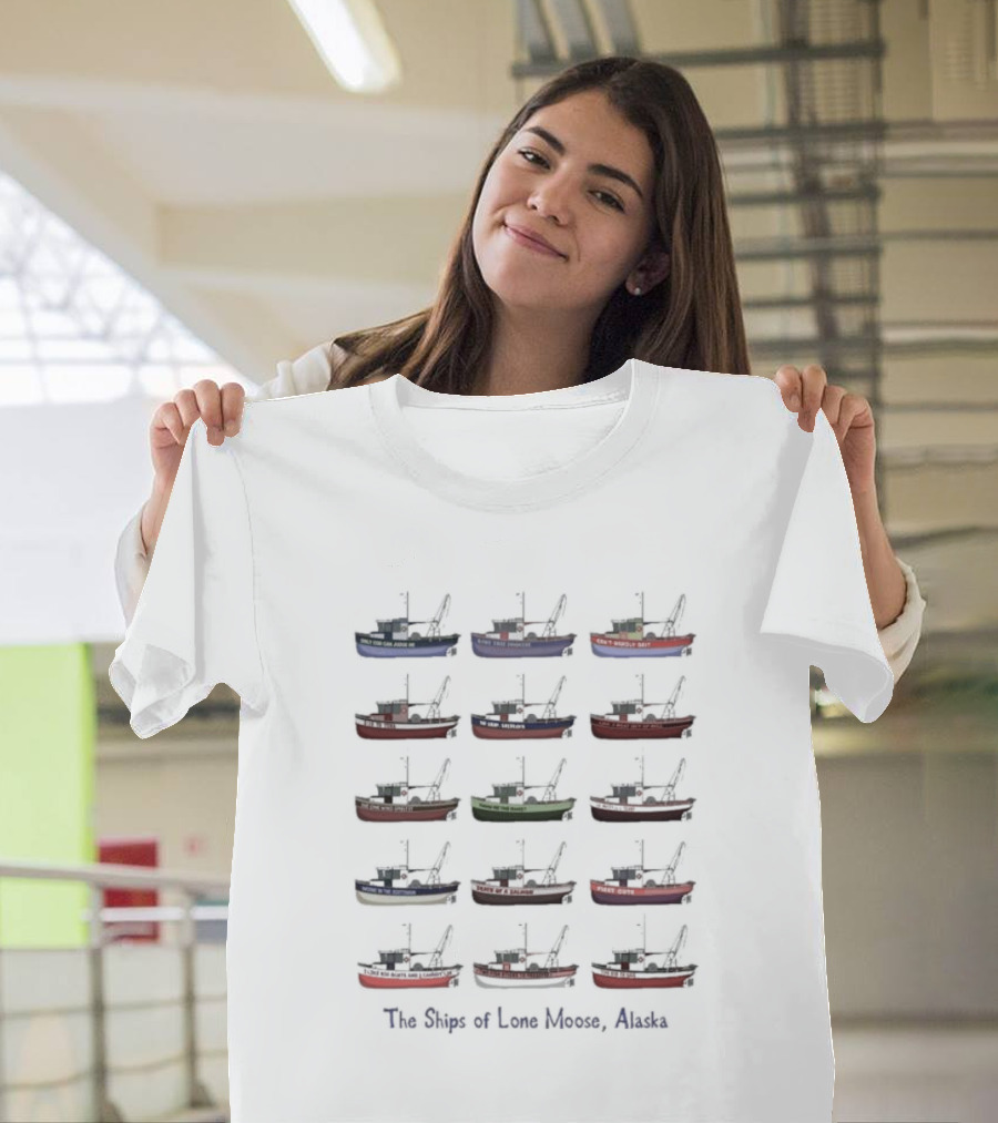 The Ships Of Lone Moose Alaska Colorful Fishing Boats T-Shirt