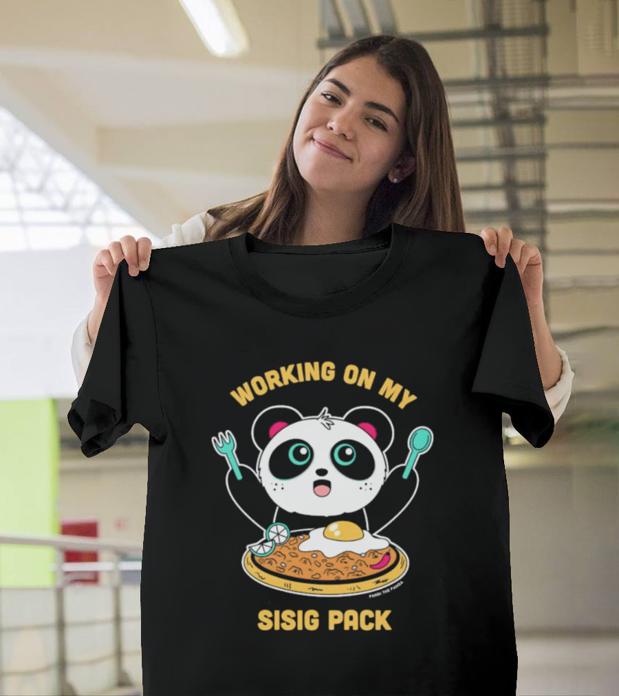 Pandi The Panda Enjoying Sisig Delight with Utensils and Egg T-Shirt