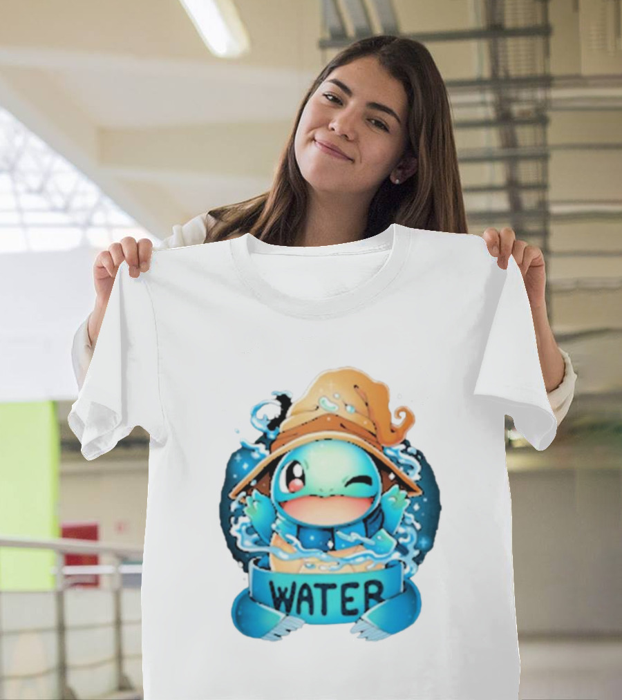 Squirtle Wizard Water Winking Blue Hat T-Shirt