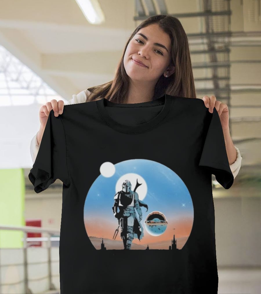 Protect The Child Star War Walking Mandalorian Sunset Adventure T-Shirt