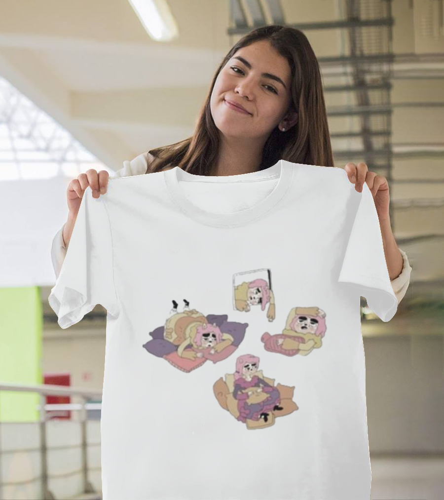 Weekend Susie Cozy Relaxation Scenes With Pink Hair Girl Relaxing On Pillows And Chair T-Shirt