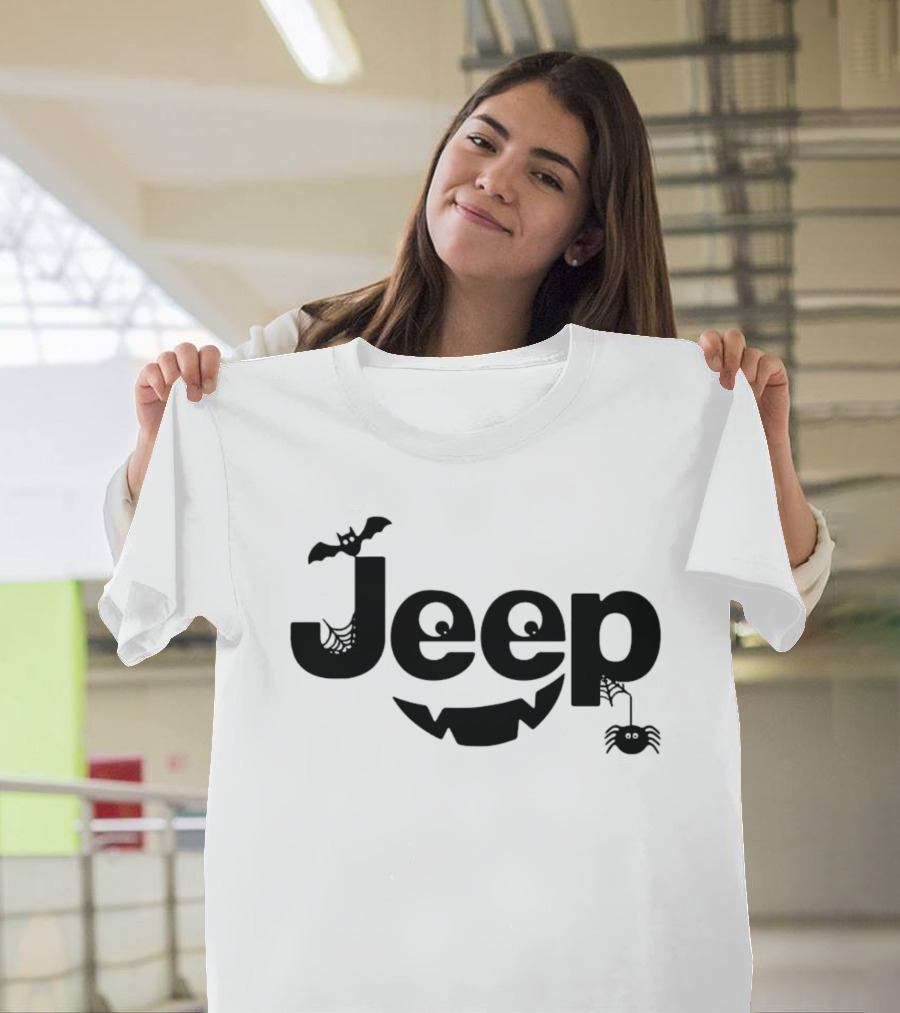 Halloween Jeep Logo With Bat, Spider, And Web Elements T-Shirt
