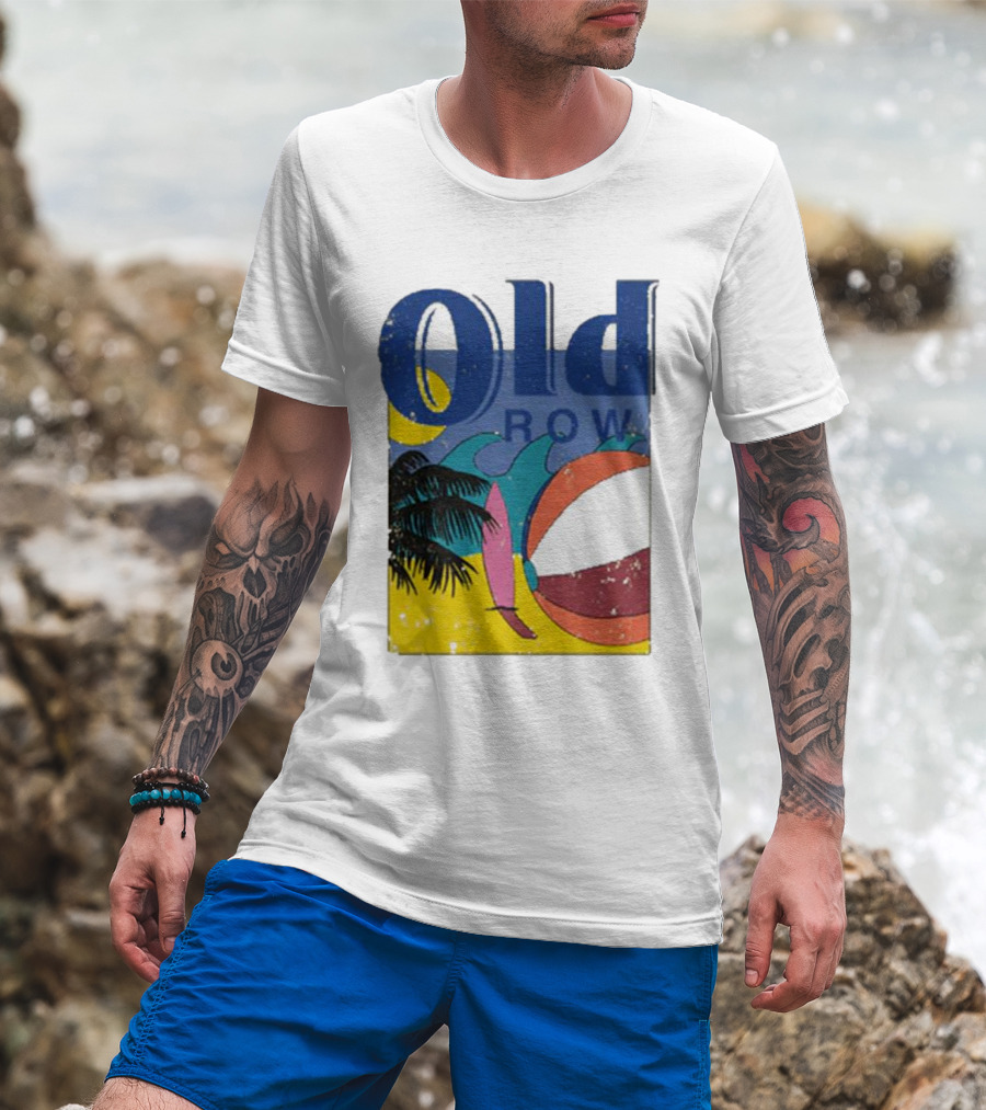 Old Row Beach Scene With Palm Trees And Beach Ball T-Shirt