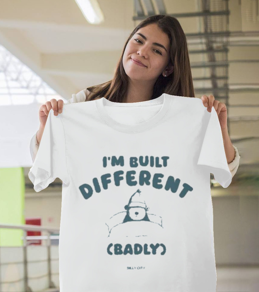Sillycityco I’m Built Different Badly Funny Santa Hat Character T-Shirt