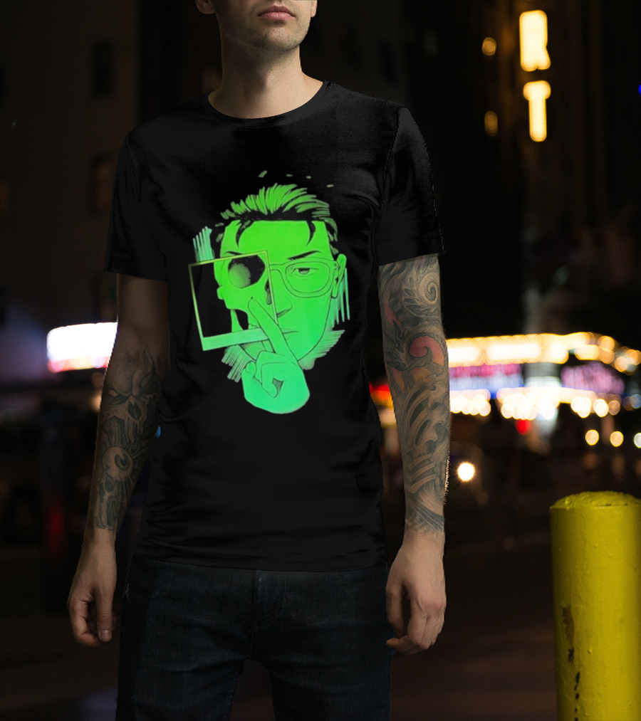 Skull Polaroid Green Neon Portrait Framerate T-Shirt
