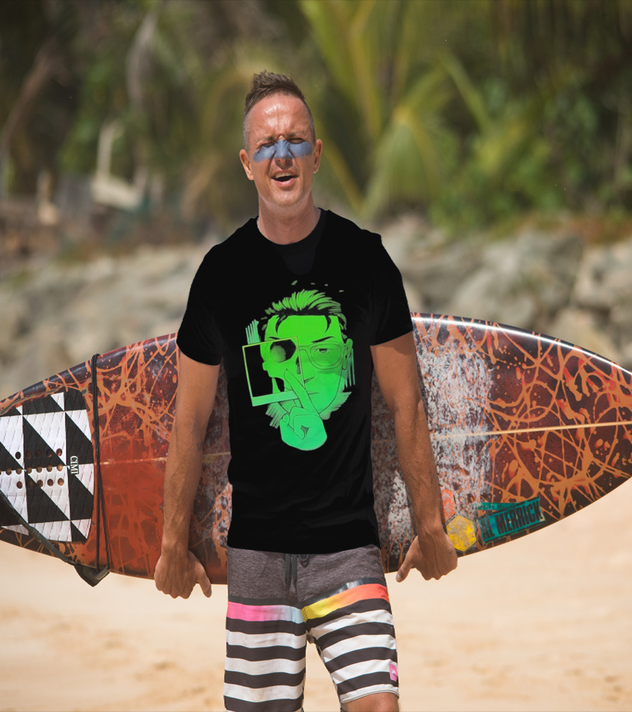 Skull Polaroid Green Neon Portrait Framerate T-Shirt