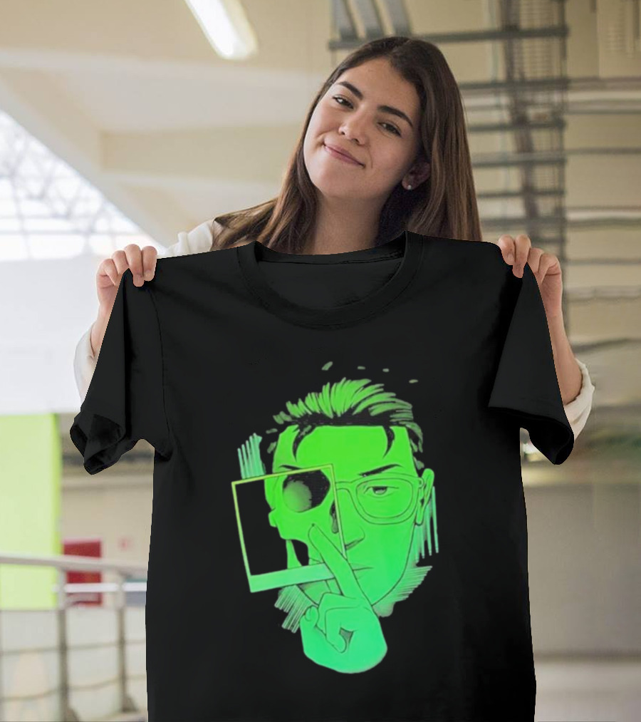 Skull Polaroid Green Neon Portrait Framerate T-Shirt