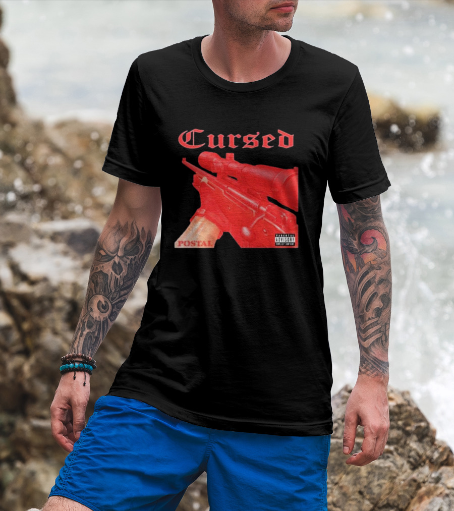 Cursed Postal Rifle Record Text Explicit Content T-Shirt