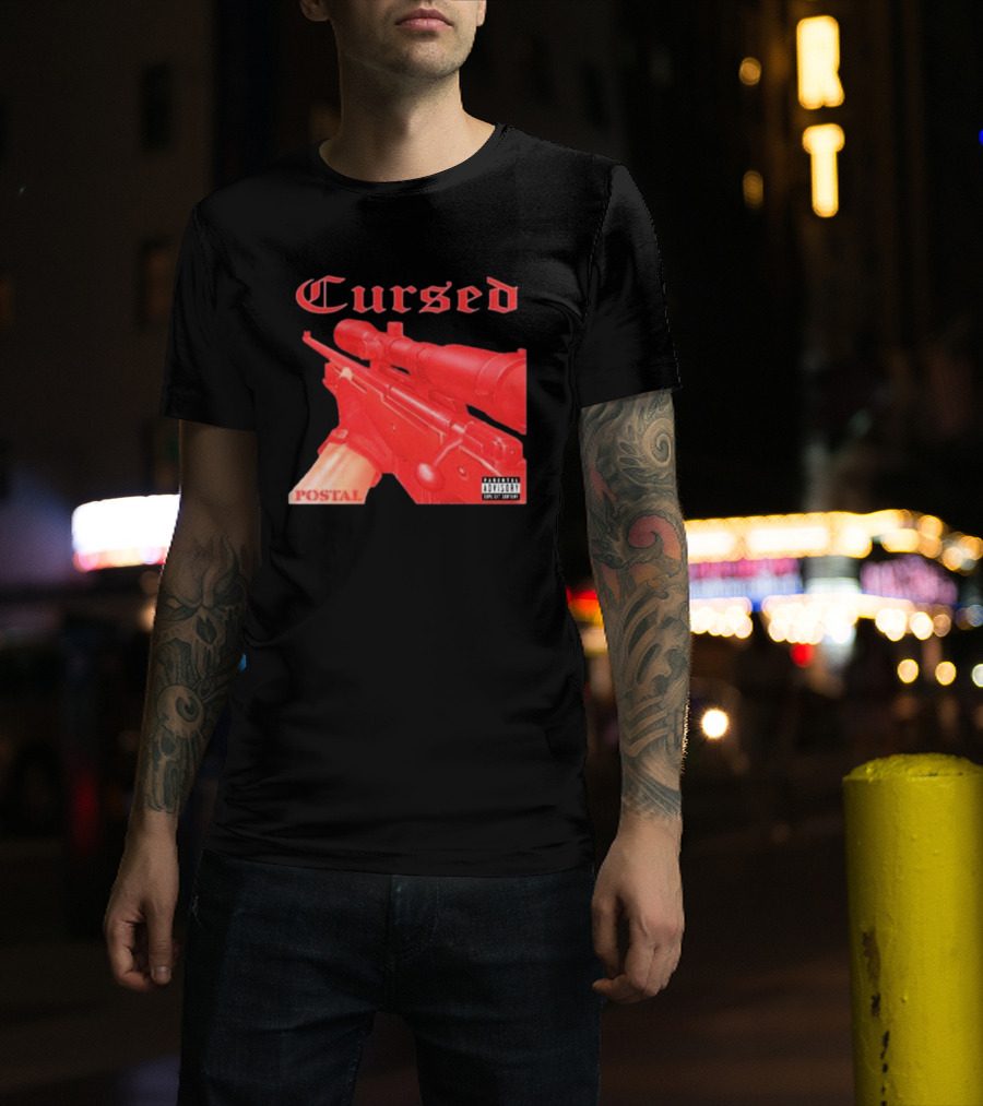 Cursed Postal Rifle Record Text Explicit Content T-Shirt