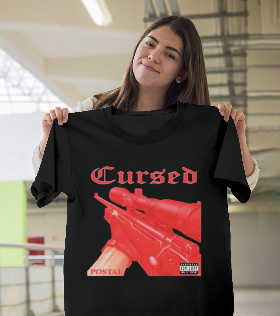 Cursed Postal Rifle Record Text Explicit Content T-Shirt