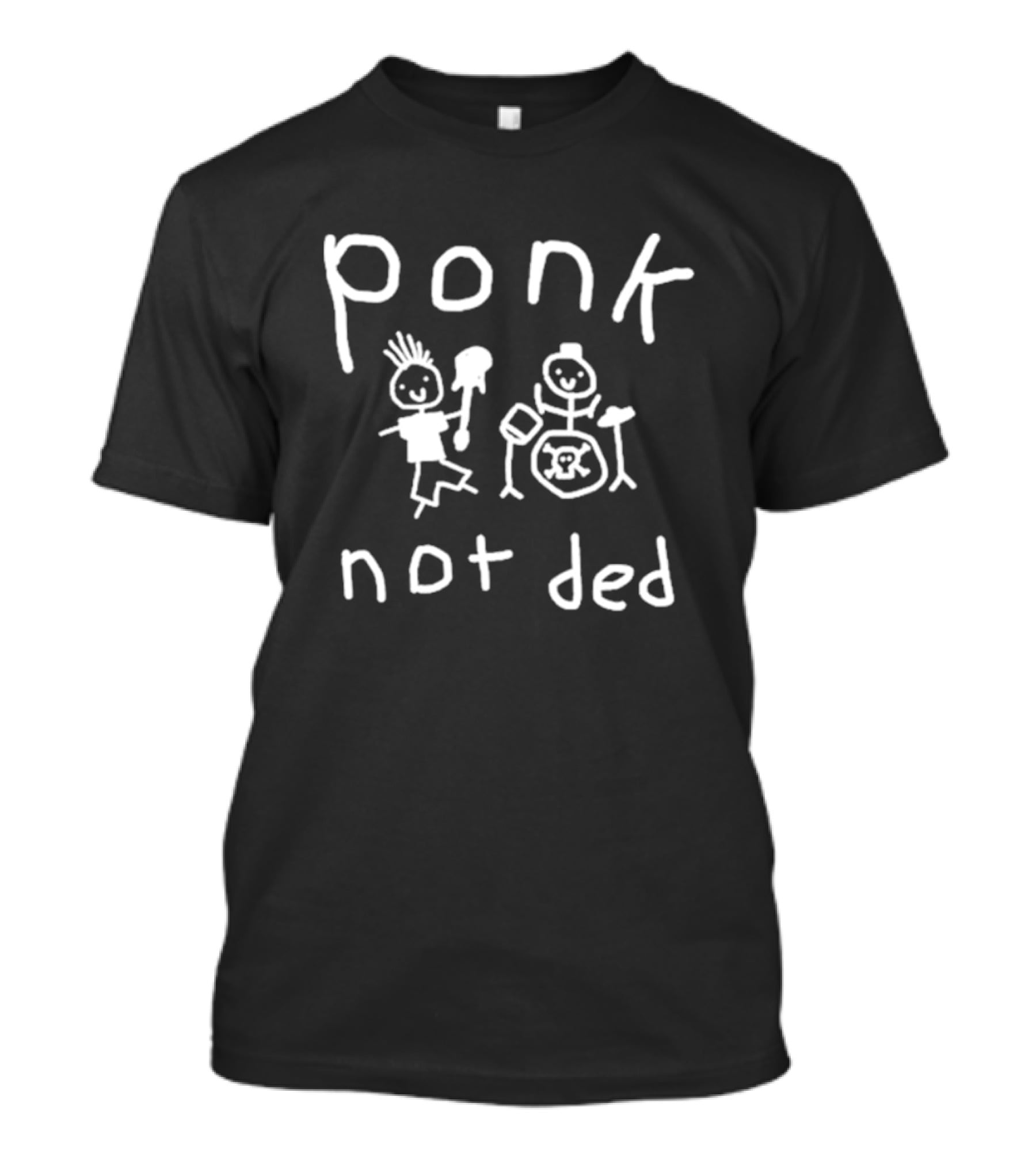 Ponk Not Ded Stick Figure Band Drummer And Guitarist Sketch T-Shirt