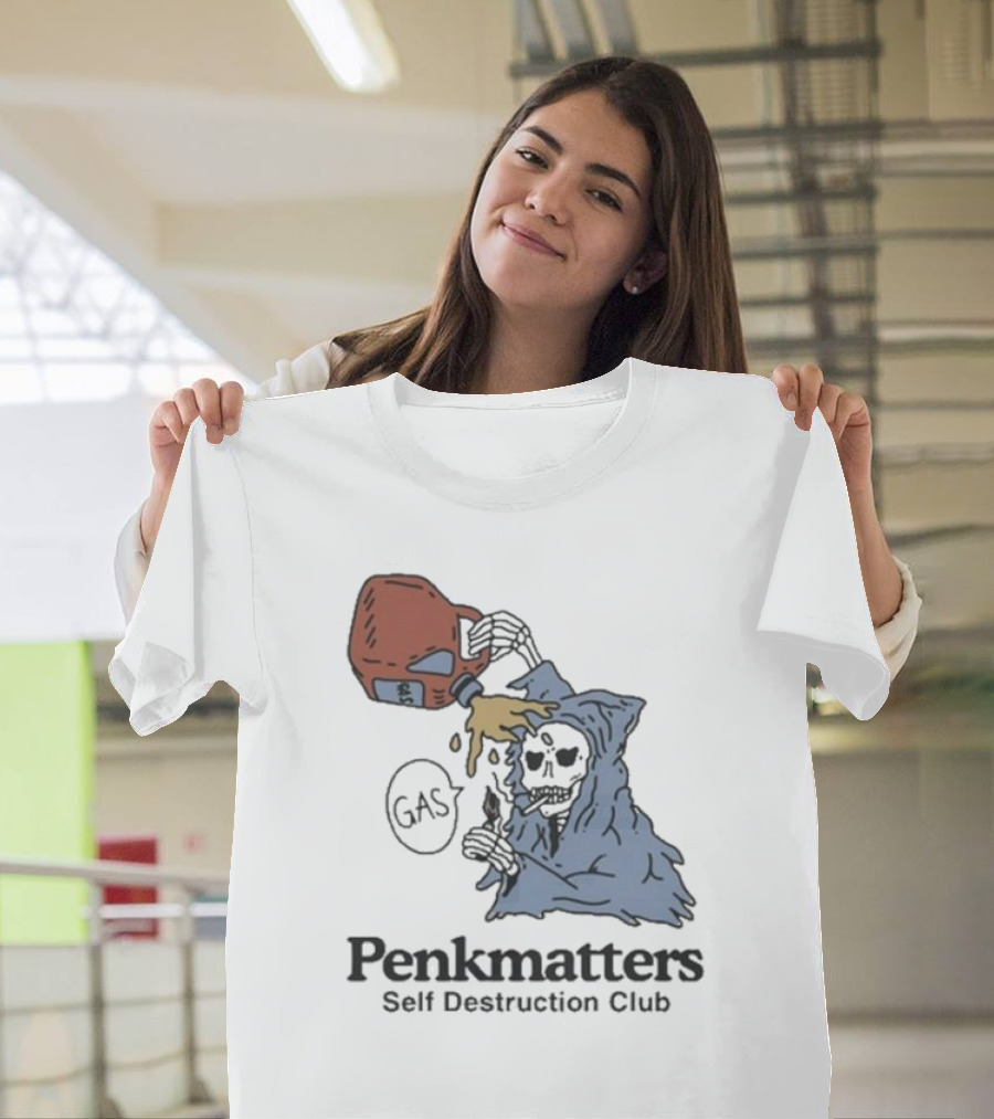 Penkmatters Self Destruction Club Gas Can Pouring on Hooded Figure T-Shirt
