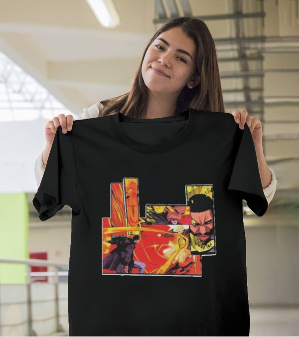 Kid Cudi Moon Man Full Comic Style Dynamic Red And Yellow Panels T-Shirt