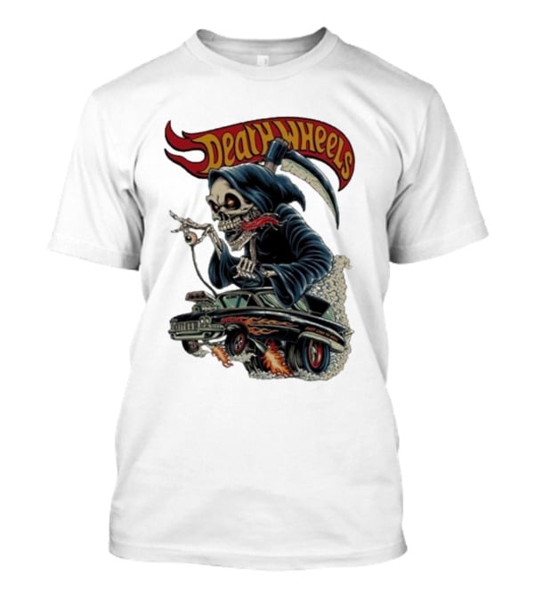 Deadly Wheels Krisna Okky Death Wheels Grim Reaper Driving Flaming Car T-Shirt