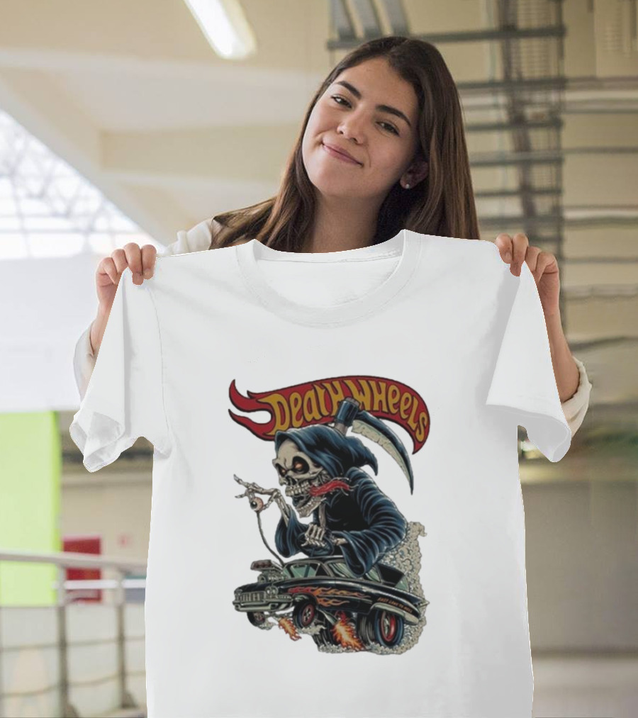 Deadly Wheels Krisna Okky Death Wheels Grim Reaper Driving Flaming Car T-Shirt