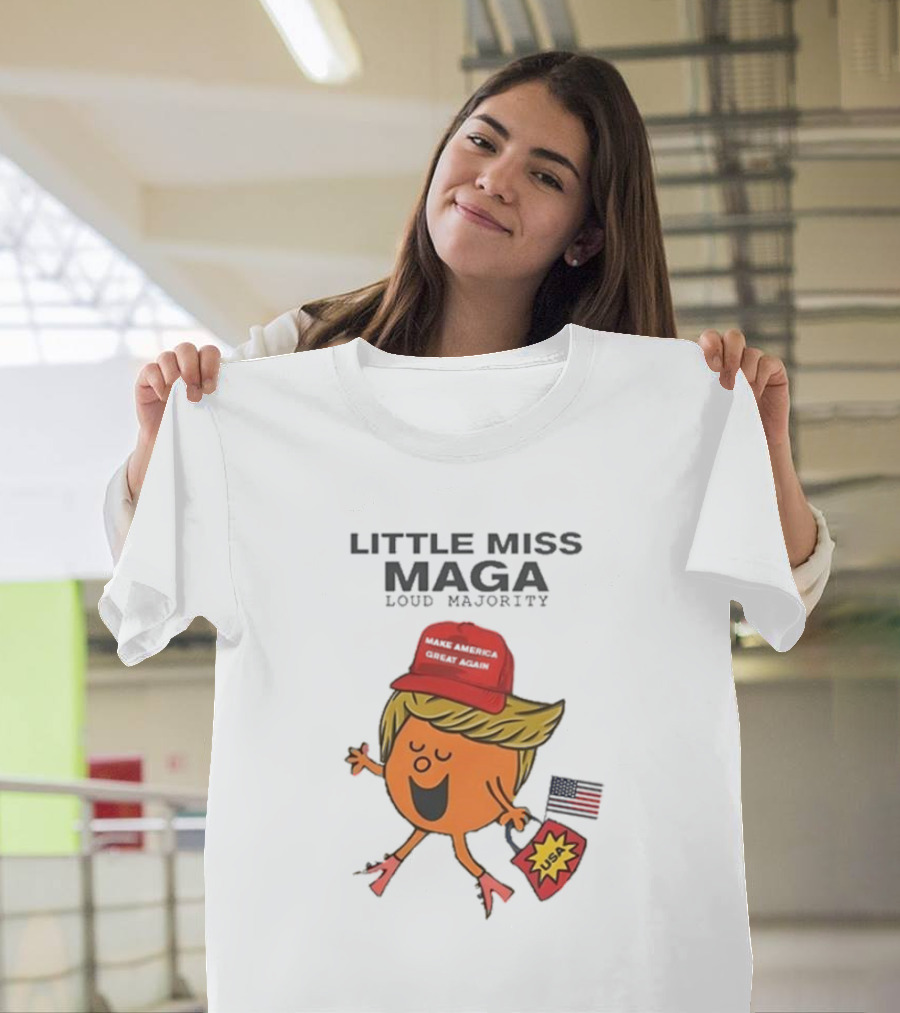 Little Miss Maga Make America Great Again Loud Majority USA Flag T-Shirt