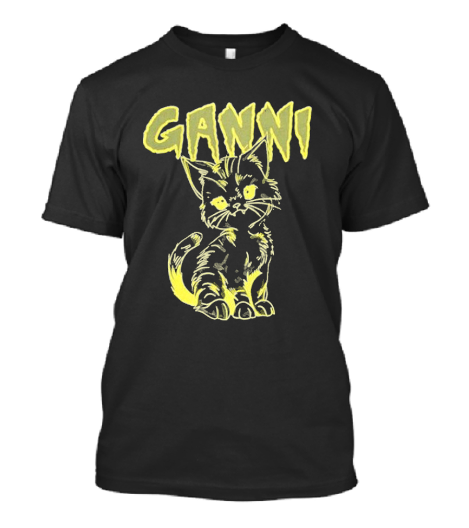 Ganni Relaxed Cat Graphic Yellow Neon T-Shirt