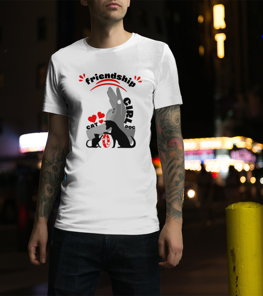 Friendship Girl Cat Dog Pet Pal Hearts T-Shirt