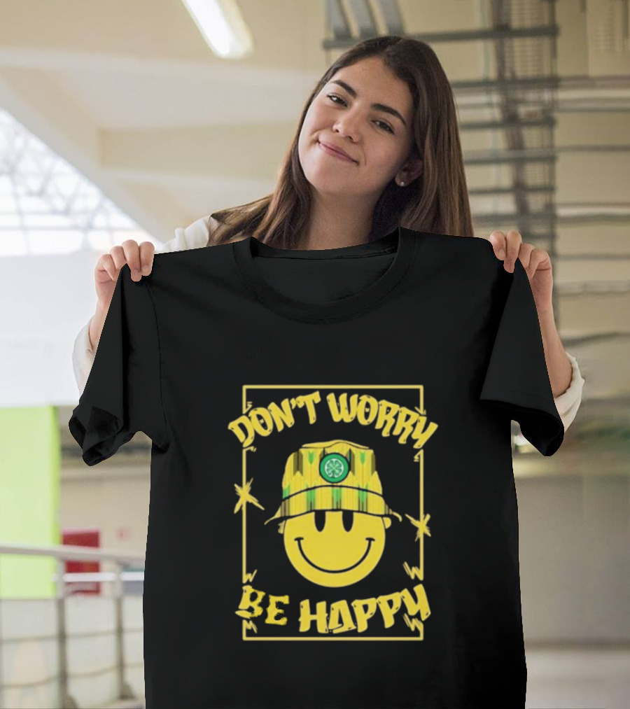 Don't Worry Be Happy Smiley Face With Celtic Jay Bucket Hat T-Shirt