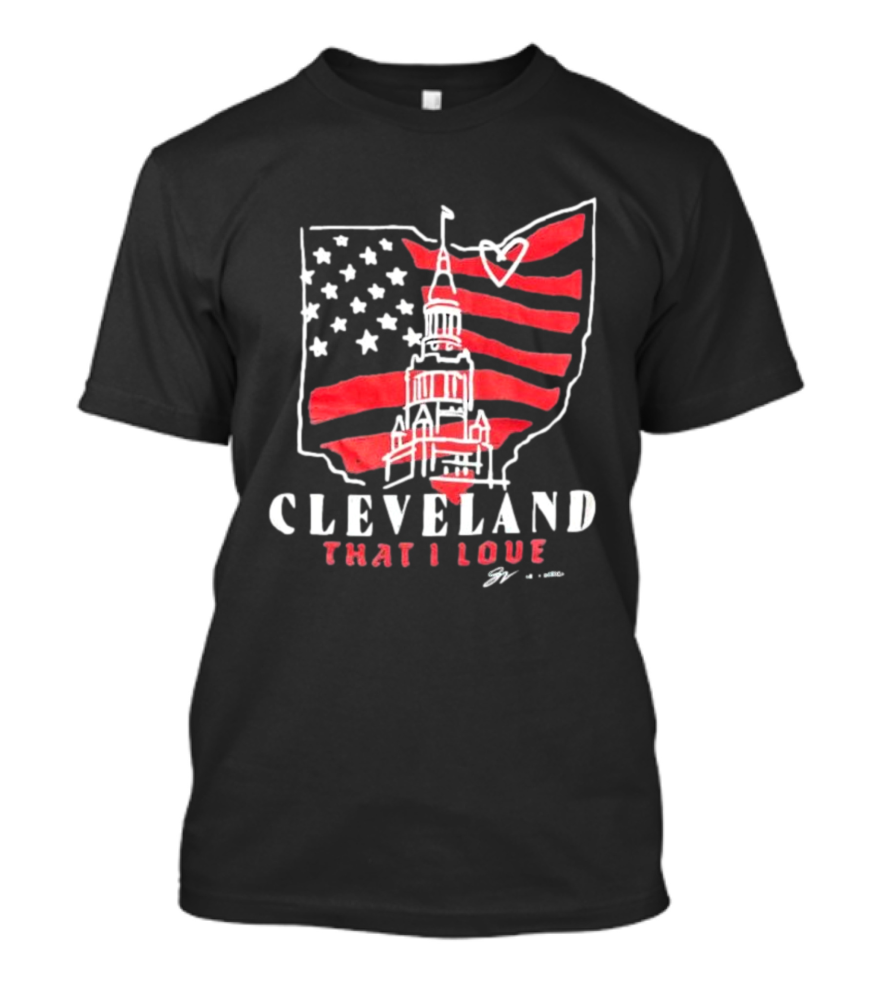 Cleveland That I Love American Flag Tower Ohio Heart Stars Stripes T-Shirt