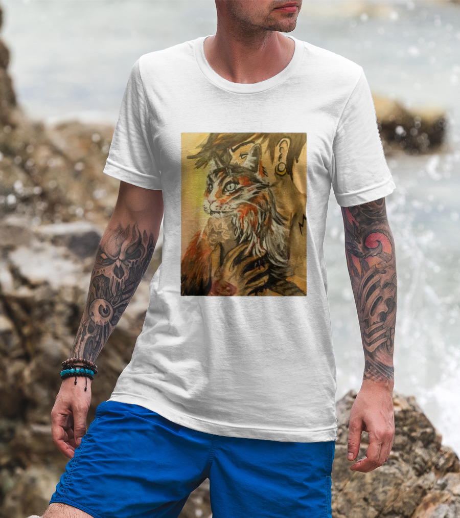 Companionship Megan Watkins Cat And Person With Tattoo And Ear Gauge T-Shirt