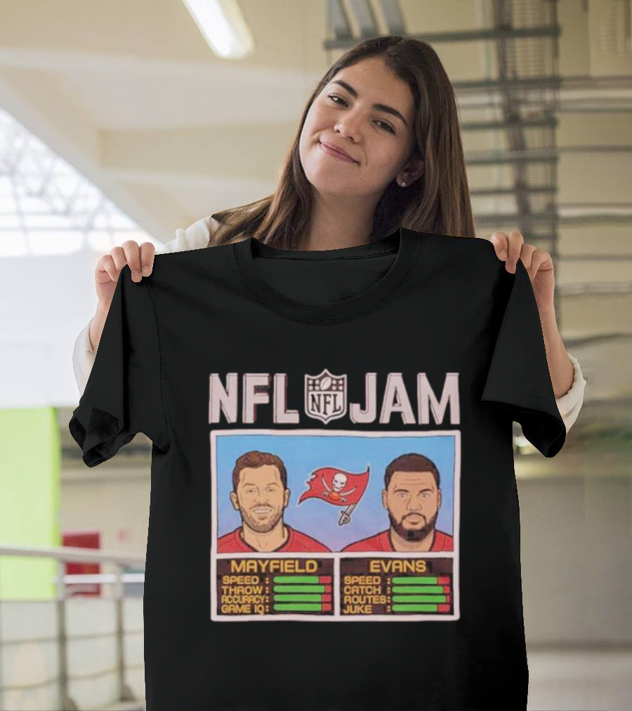 NFL Jam Buccaneers Mayfield Evans Football Stats Retro Game T-Shirt