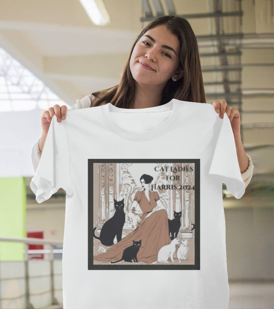 Cat Ladies For Harris 2024 Election With Cats and Woman in Elegant Dress T-Shirt