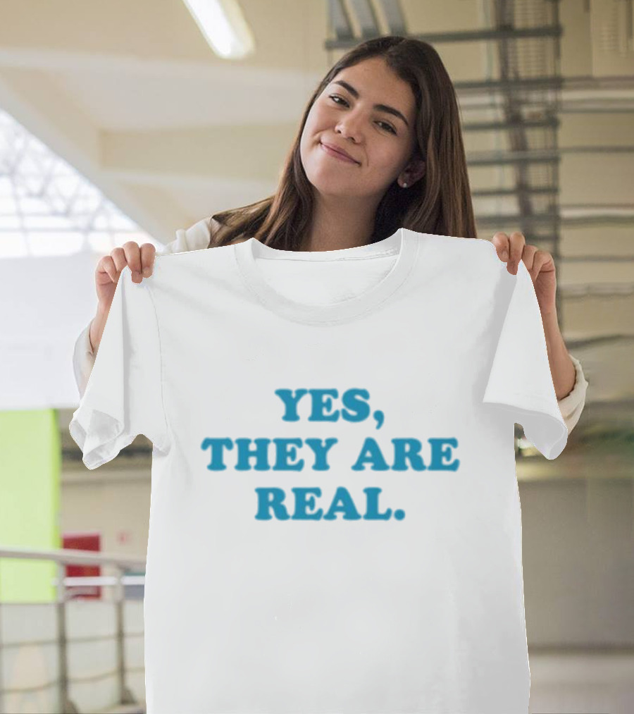 Mitchell Yes They Are Real Bold Blue Text T-Shirt