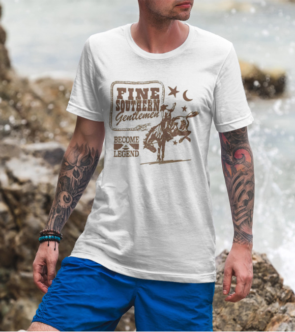 Fine Southern Gentlemen Become Legend Cowboy Moon And Stars T-Shirt