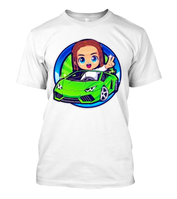 Leontin 2024 Cartoon Driver In Green Sports Car With Peace Sign T-Shirt