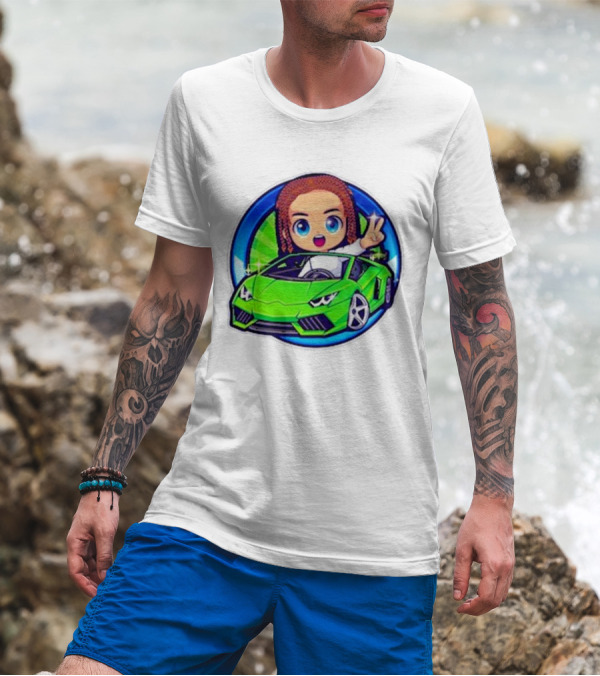 Leontin 2024 Cartoon Driver In Green Sports Car With Peace Sign T-Shirt