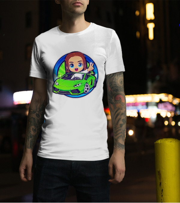 Leontin 2024 Cartoon Driver In Green Sports Car With Peace Sign T-Shirt