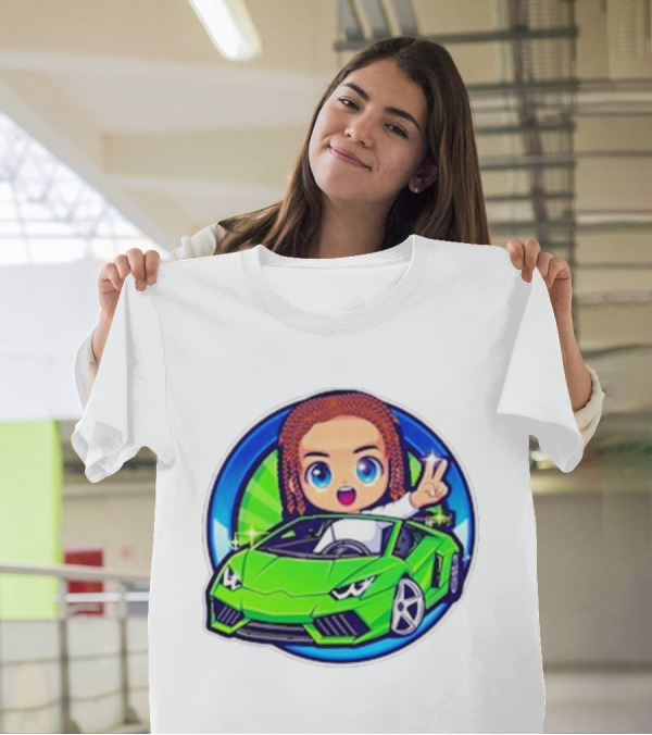 Leontin 2024 Cartoon Driver In Green Sports Car With Peace Sign T-Shirt