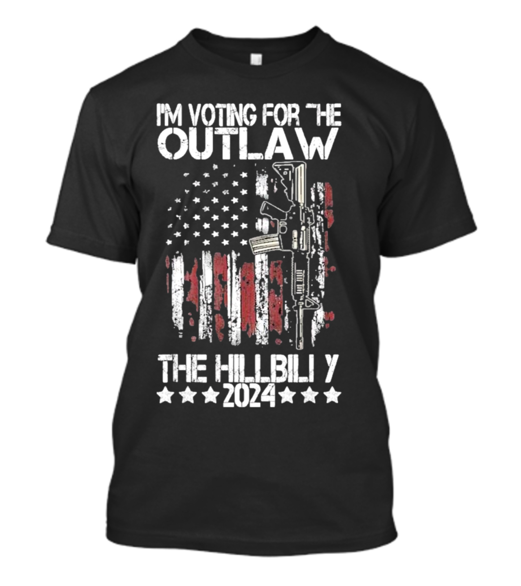 Pro 45 I'm Voting For The Outlaw And The Hillbilly 2024 American Flag With Rifle T-Shirt