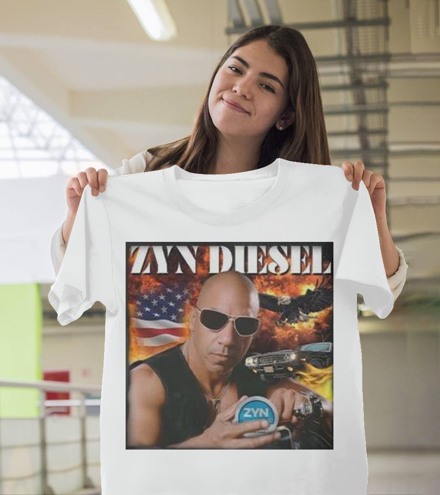 Zyn Diesel American Bald Eagle And Muscle Car Background T-Shirt