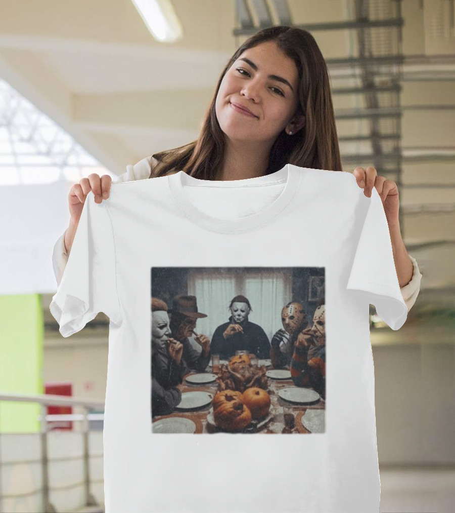 Halloween Characters Dinner Horror Icons Gathering T-Shirt