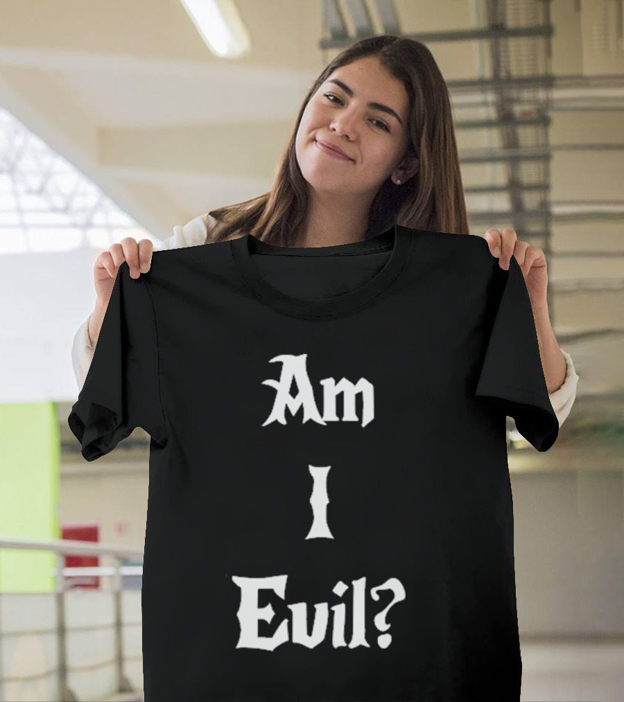 James B. Jones Am I Evil Gothic Text T-Shirt