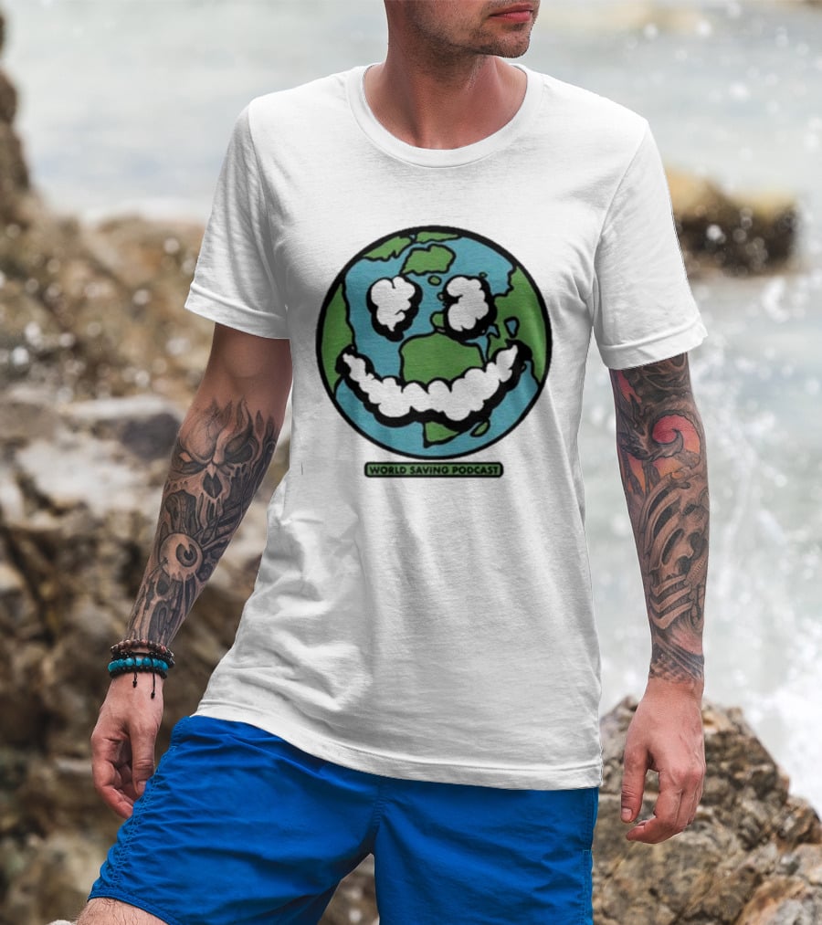 Andy Frasco Crowd Surf World Saving Podcast Earth Smiley T-Shirt