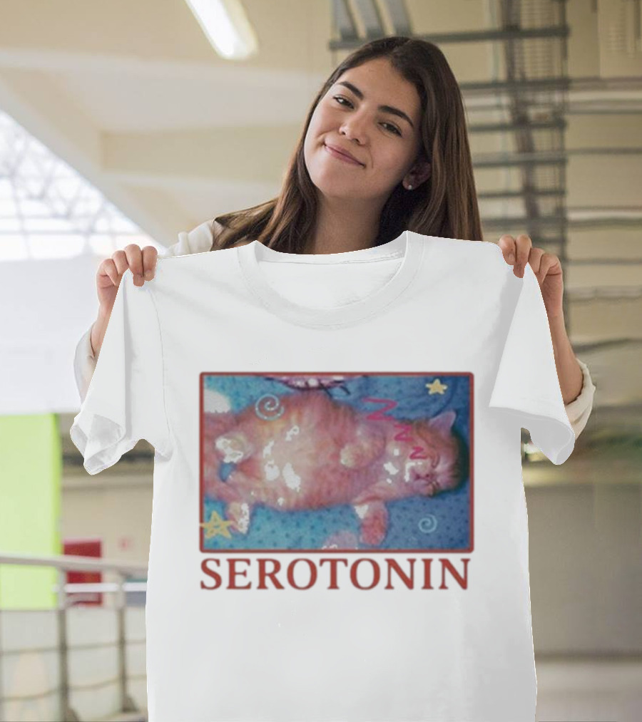 K45ink Serotonin Cat With Stars And Spirals T-Shirt