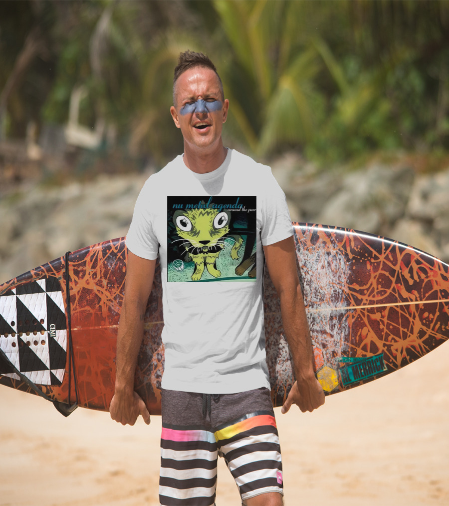 Nu Metal Agenda Around The Purr Feline Illustration With Swirling Colors And Bold Letters T-Shirt