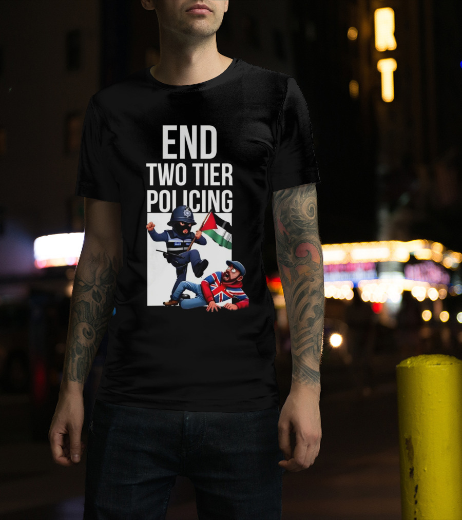 END TWO TIER POLICING British Officer And Palestinian Flag T-Shirt