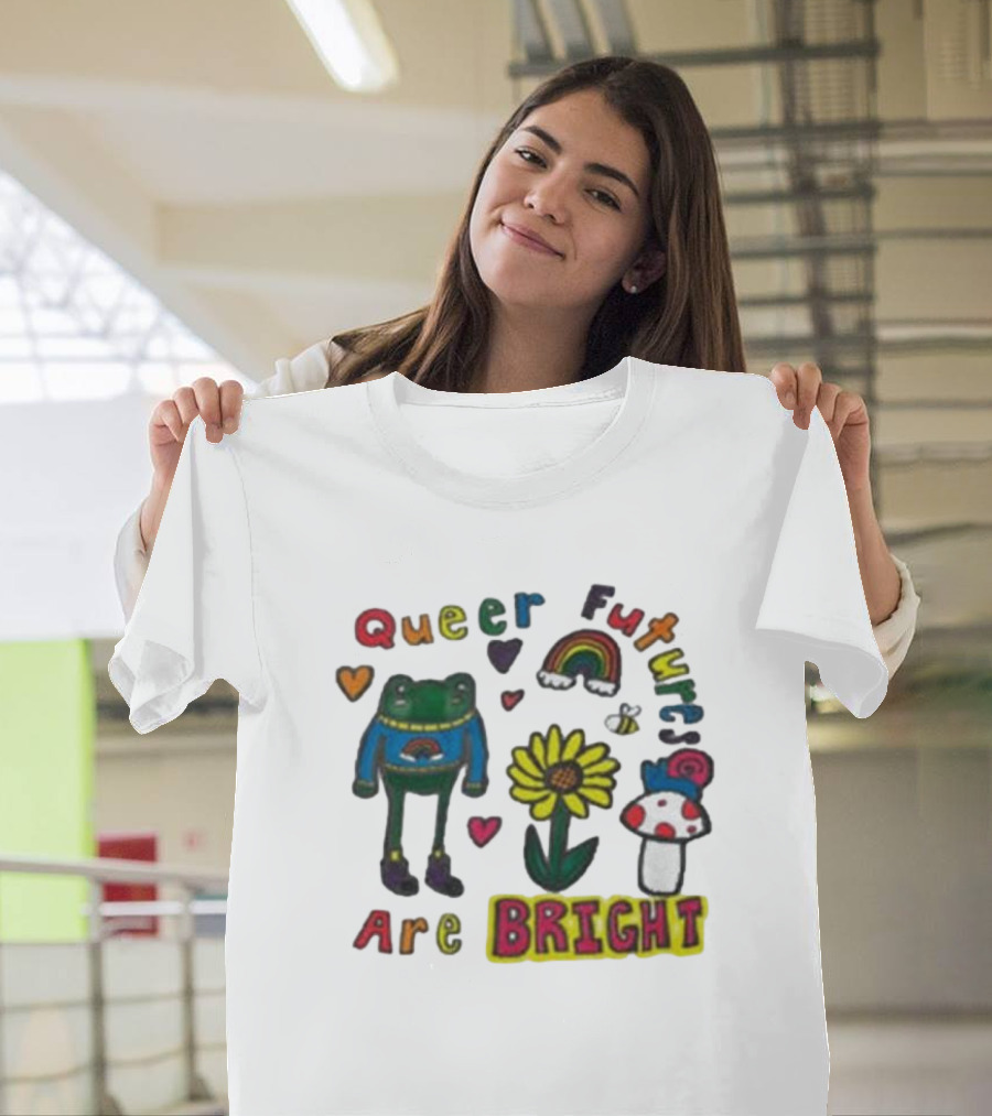 Queer Futures Are Bright Frog Rainbow Sunflower Mood T-Shirt