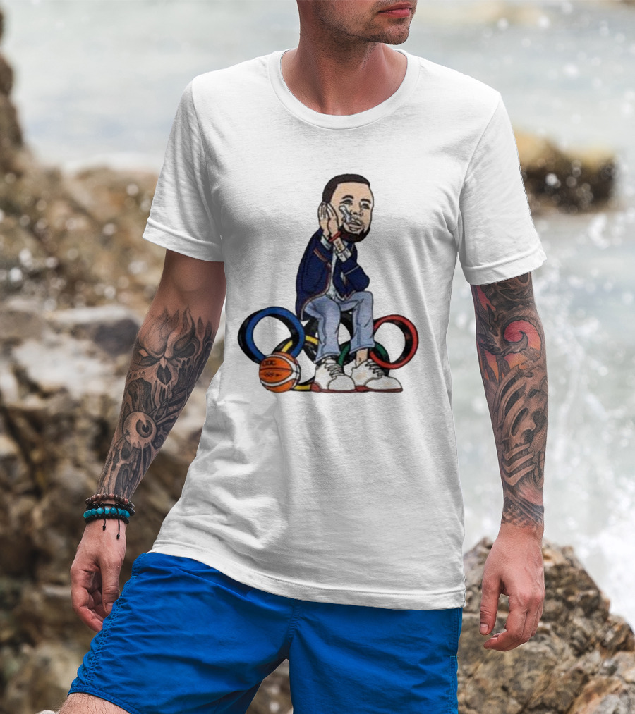 Steph Curry Basketball Olympic Rings Night Night Paris T-Shirt