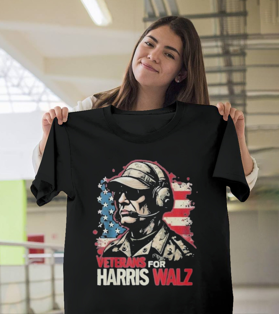 Veterans for Harris Walz 2024 American Flag T-Shirt