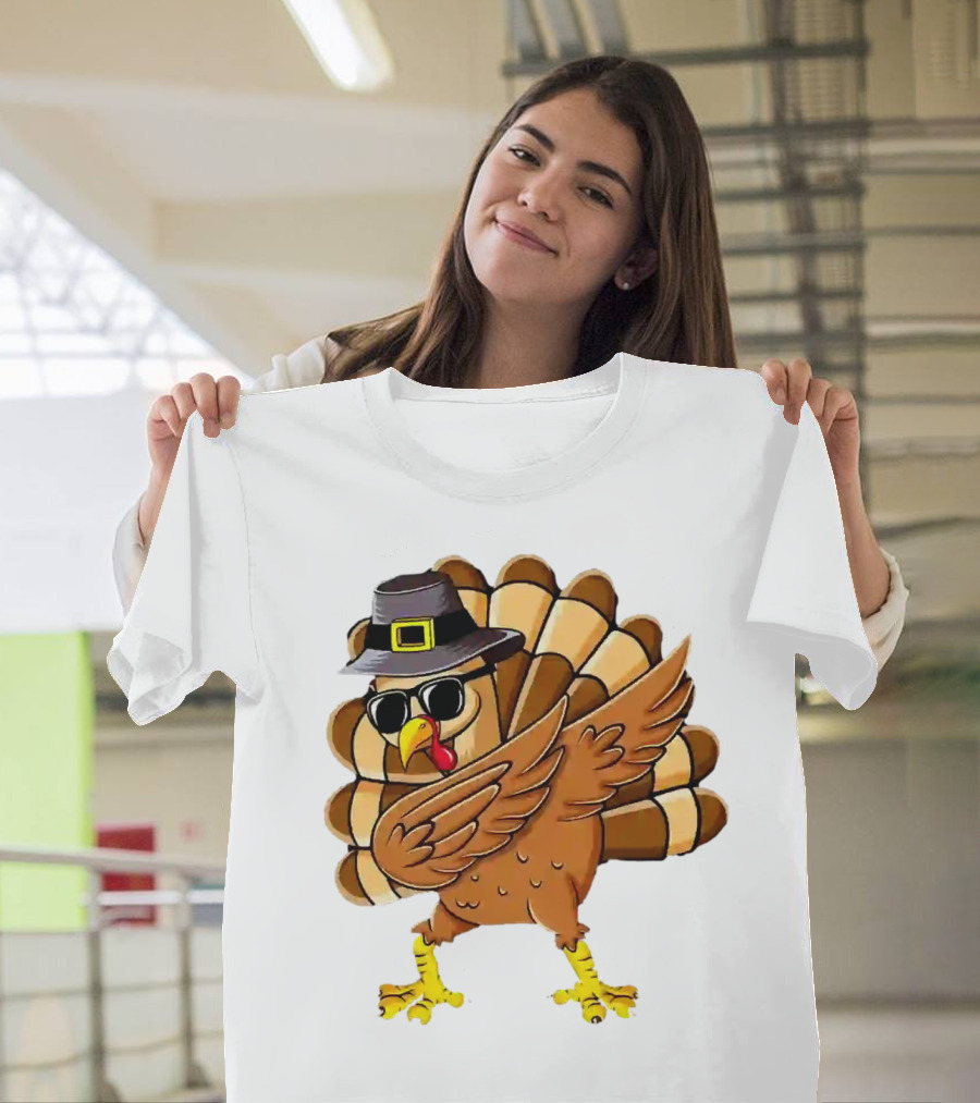 Dabbing Turkey Thanksgiving Day Pilgrim Hat Funny Dab T-Shirt